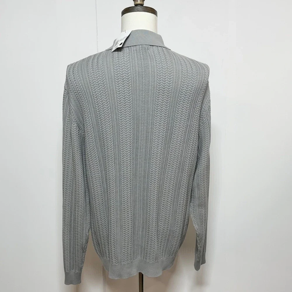 Forever 21 Cardigan Mens Large Gray Cable Knit Button Up Long Sleeve Sweater NEW